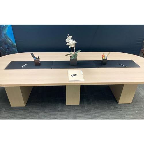 DACASSO Classic Black Leather Conference Table Single Runner- Luxury Leather Table Runner - Executive Desk Surface Protector - (Black, 30" x 12.5")