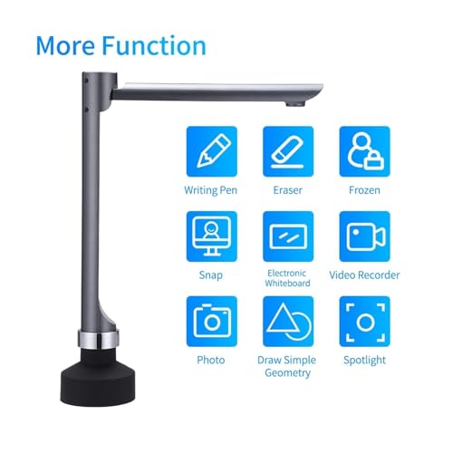 Document Camera, F60A USB Document Camera Scanner, 5 Megapixel HD A4 Capture Size, with LED Light Teaching Software for Teacher Training, Improve Efficiency for Live Demo, Distance