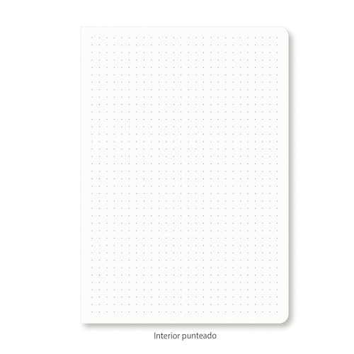 Miquelrius Bullet Journal Notebook - Hardback Faux Leather Cover with Elastic Closure, A5 Size 148 x 210 mm, 96 Sheets 100 g/m², Polka Dot Grid Interior