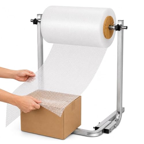 RKXKJ Bubble Wrap Roll Dispenser, Manual Bubble Cushioning Wrap Foam Holder, with Wooden Side Guides and Quick-Change Knobs, Positioning Baffle, for Warehouse Shipping and Moving Supplies 60cm