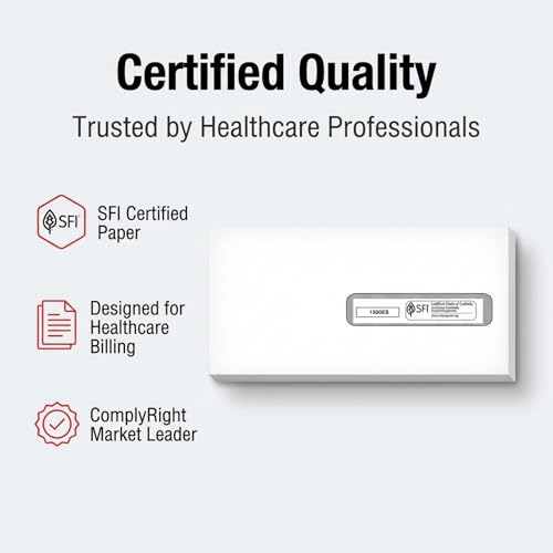 ComplyRight CMS-1500 Claim Forms and Self-Seal Envelopes Set, Laser, 4-1/2" x 9-1/2", Pack of 2,500, Office Work Supplies for Physicians, Practitioners, Specialty Providers, Medical Billing Companies