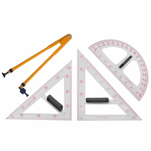 MTTXY Transparent Teaching Ruler 4-Piece Set, Classroom Teaching Aids Complete Set Includes Compass, Protractor, 2 Triangles Ruler for Enhance Learning