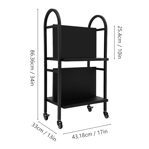 Florchest 2-Tiers Rolling Library Book Cart,34”Tall and 100LBS Capacity Sturdy and Versatile Office Book Cart with 4 Lockable Wheels for Homes Libraries Reading Rooms