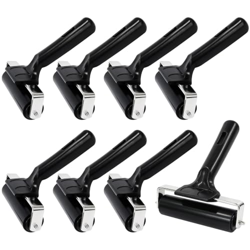 Kauityeu 8 Pack Black Rubber Brayer Rollers,Non-Slip Ergonomic Handle & Stainless Steel Core for Printmaking,Painting, Craft,Gluing & Rubber Stamping
