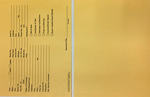 Pre-Printed Vehicle Deal Envelopes Deal Jackets (500 per Box) (Golden Buff) #511 (P12)