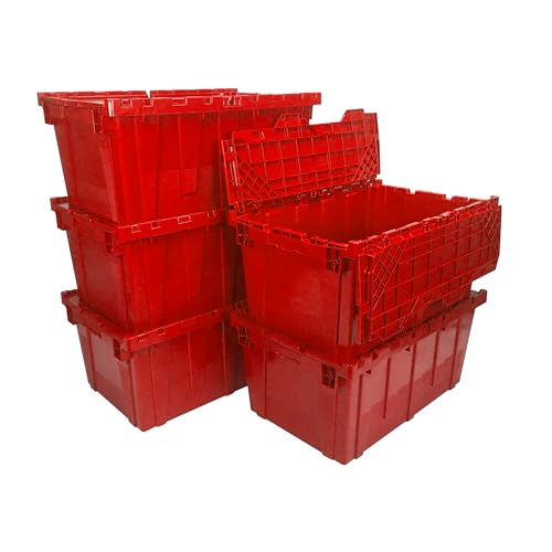 UBOXES UOFFICE Storage plastic crates, Red totes 5 pack 27" x 17" x 12", Heavy duty crates, Stackable rectangular crates, Home organizer totes, Garage plastic crates, Car storage totes