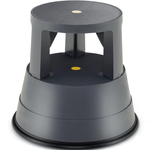 MAT EXPERT Rolling Step Stool, Round Step Stool with Rubber Ring & Non-Slip Platform, 350 LBS Weight Capacity, Portable Library Stool with Wheels Ideal for Kitchen, Library, Office, Garage