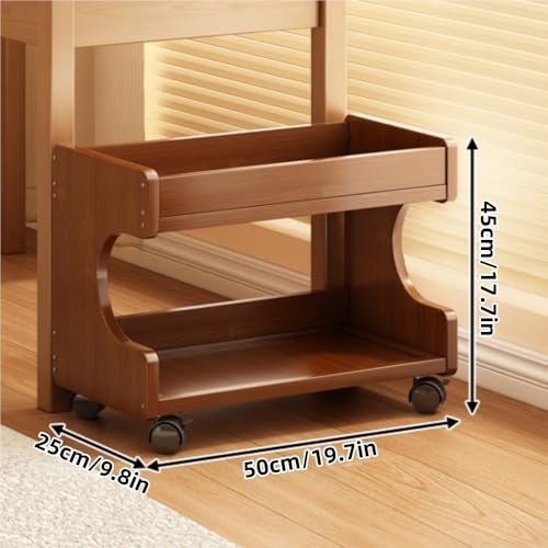 Rolling Book Cart, Mobile Bookcase with Wheels, Wooden Bookshelf, Multi-Layer Storage Rack for Bedroom, Small Space, Dormitory(19.7 * 9.8 * 17.7in)