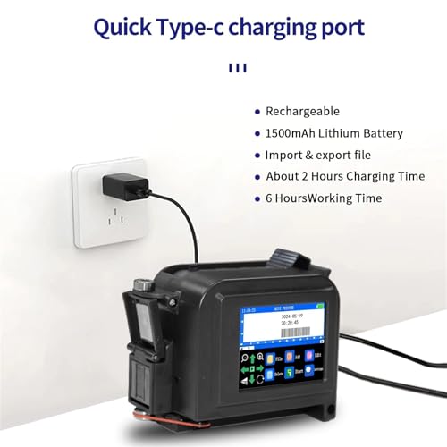 SHIHUANI 12.7mm Print Head Mini Portable Handheld Inkjet Printer for Text QR Code Barcode Date Logo Label(Without Ink,EU)