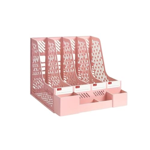 File Organizer Desk Organizer File Folder, Desktop Magazine Holder, Office Sorter Rack, Vertical Dividers Desk(Pink)