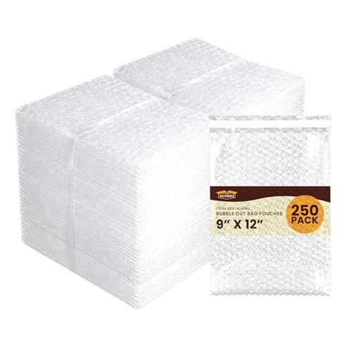 The Boxery 9x12" Clear Self-Sealing Bubble Out Bag Pouches, 250 Pack