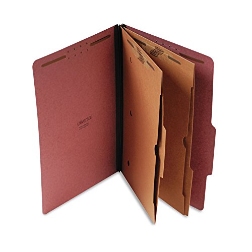 Universal Pressboard Folder with 2 Dividers, Legal, Six-Section, Red, 10/Box (10326)