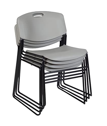 Romig Zeng Ultra Compact Metal Frame Armless Stackable Chair (4 Pack)- Grey
