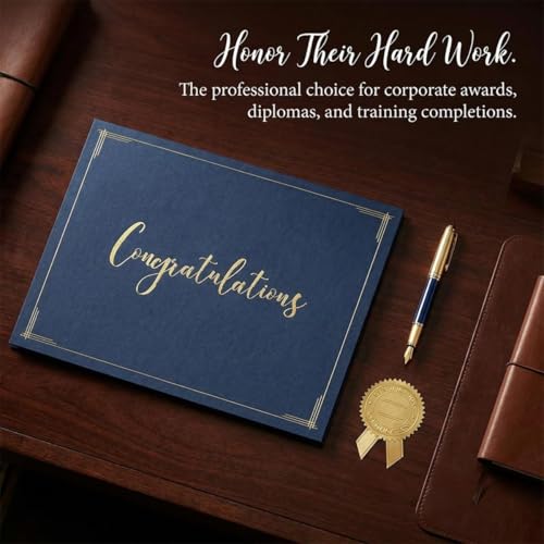 PaperDirect Congratulations Certificate Jackets, 9 Inches x 12 Inches Folded, Blue with Gold Foil, Certificate Cover for School, Work, Diplomas, Graduation & Awards, Certificate Holder, 50 Count