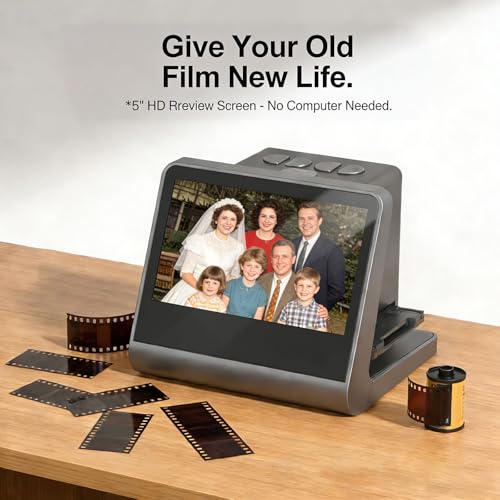 Film and Slide Scanner with Large 5 Inch LCD Screen, 24MP Digital Film Scanner Converts Color Black White 35mm 135 110 126KPK Film