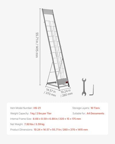VEVOR Brochure Display Rack, 10 Pockets Magazine Literature Display Stand, Portable Floor Standing Magazine Rack, Metal Newspaper Catalog Holders for Shop, Exhibitions, Office, Trade Show, Silver