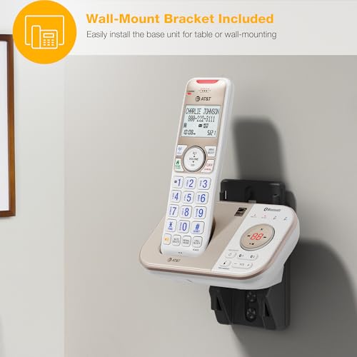 AT&T BL3112-3 3-Handset DECT 6.0 Cordless Phone for Home with Bluetooth Connect to Cell, Smart Call Blocker, Answering Machine, Caller ID, Expandable up to 5 Handsets, Champagne Gold/White