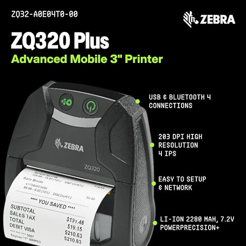 Zebra ZQ320 Premium Mobile Thermal Printer | 3" | Outdoor/Indoor | No Ink
