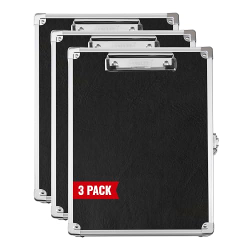 Vaultz Locking Storage Clipboard with Key Lock, Pack of 3, Black
