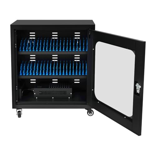 MELONGKAYLON 20-Device Charging Cabinet and Station for Laptops/Tablets/Chromebooks, Lockable Wall-Mount Or Tabletop Steel Storage with Cable Management, Fits Up to 8" Devices, Black (40-Device)