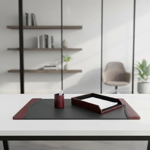 Dacasso Burgundy Leather Desk Set, 3-Piece