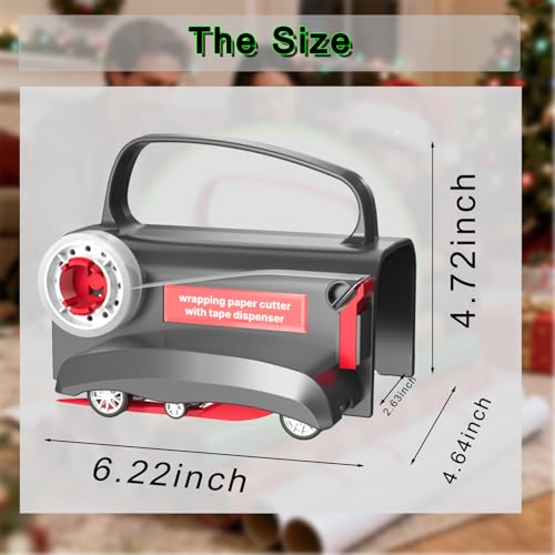 TOPROAD One-Hand Paper Slicer, 2 Pack Paper Roll Cutter & Tape Dispenser, Heavy Duty Wrapping Paper Cutter with Ergonomical Handle for Gift Wrapping Crafting Home Office Use