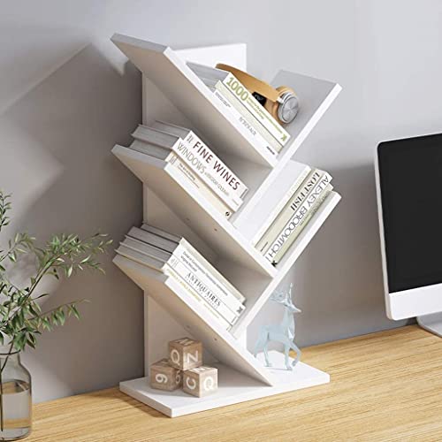 UINGBPXT Bookcase 5-Tier Tree Desktop Bookshelf Wood Desk Organizer Free-Standing Display Shelf Rack Corner Desktop Bookcase for Office Supplies High Capacity