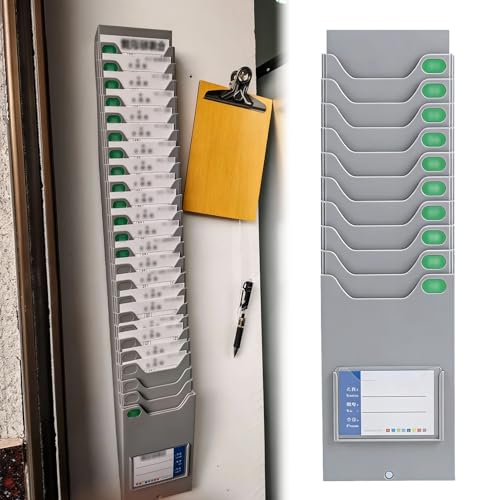 Time Card Rack Lightweight Employees Time Card Rack, Wall Mount Extra Wide Time Card Holder, Multi-Slots Punch Card Organizer Rack, Reusable In/Out Board(30 Pockets)