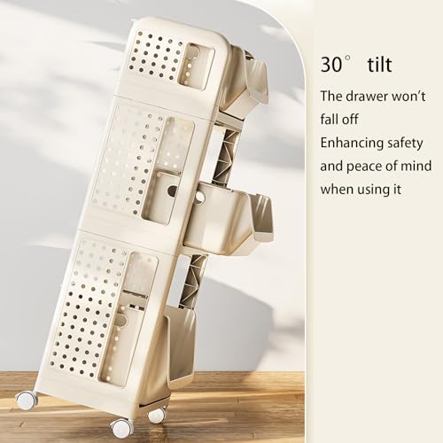 JS Ellie Movable Bookshelf, Trolley Shelf with Drawers and Wheels, Rolling Book cart, Suitable for Study, Office, Living Room, Bedroom, and Bathroom Gray 2-Tier
