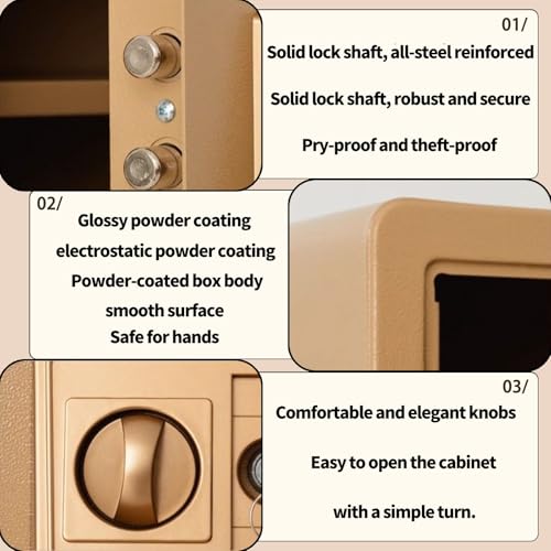 Small Home Safes Safe with Electronic Combination Lock and Emergency Key Water and Fireproof Money Safes for Documents Valuables With cash slot Cash Jewelry(Gold,13.78″x9.84″x9.84″)