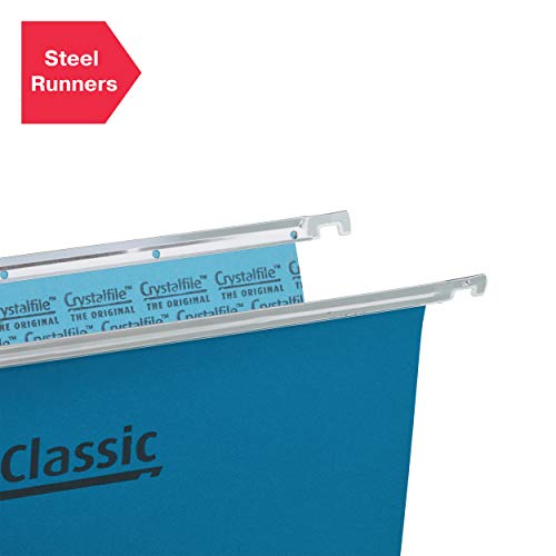 Rexel A4 Suspension Files with Tabs and Inserts for Filing Cabinets, 15 mm V Base, 100 Percent Recycled Manilla, Blue, Crystalfile Classic, Pack of 50, 78160