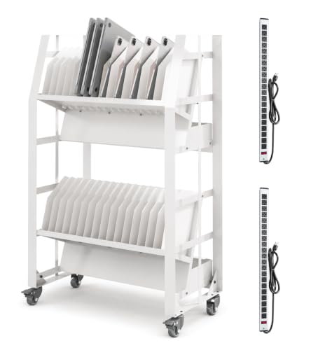 32-Device Laptop Charging Cart with 2 Power Strips and Wheels for Office