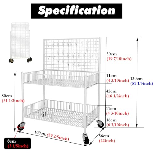 MLYAYE Wire Grid Wall Display Rack for Vendors White Black, Portable Folding Pushcart Shelves on Wheels for Art/Craft Show/Farmers Market/Booth, Retail Booth Stall Kiosk(Black,L 39 2/5inch)