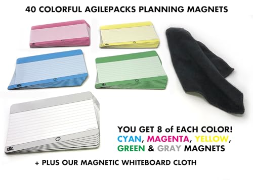 Dry Erase Magnet Kit by AgilePacks for Kanban Board, Agile, Scrum, | 4x6 Reusable Planning Cards Plus Magnetic Microfiber Eraser Cloth - Colors Pro Kit