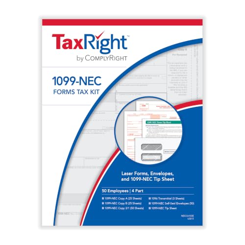 ComplyRight TaxRight Set 1099-NEC (4-Part) with Self-Seal Envelopes, No Software, 50-Pack, Tax Filing for Business