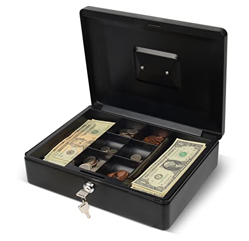 CARL, CUI82012, Bill Tray Steel Security Cash Box, Black 4"x9"