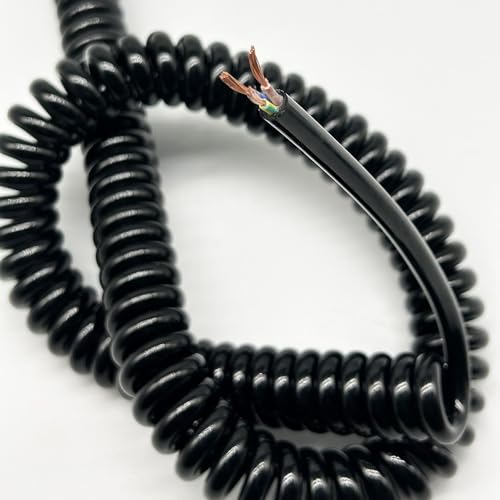Coiled Mains Flex 3 Core Spring Cable 2.5M 5M 7.5M OD 6mm 9mm