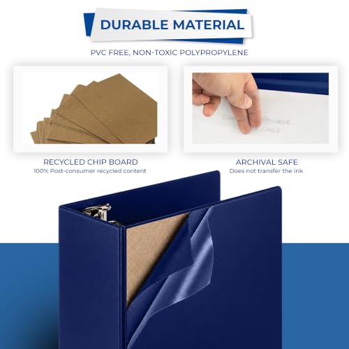 Samsill Durable 6 inch 3 Ring Binder, Locking D Ring Binder, Customizable Clear View Cover, Blue, 6-Pack, Holds 1225 Pages