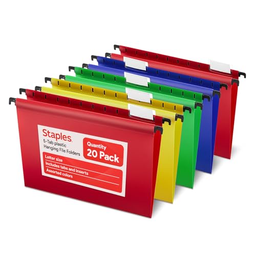 Staples Hanging File Folders, Letter Size, Assorted, 5-Tab, 20/Pk