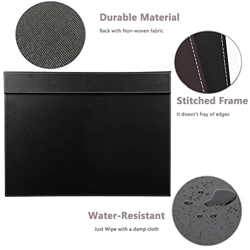 KINGFOM Ultra-Smooth PU Leather Desk Pad & Mat Office Desk Drawing & Writing Board A3/ A4 File Paper Clip Table Protector Mat on Top Large 24''x18'' (Black)