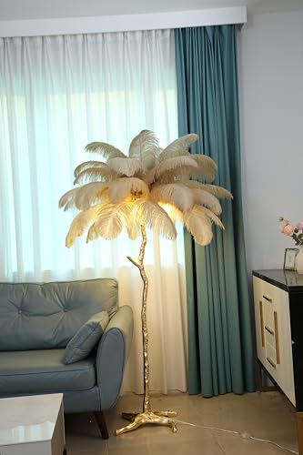 MAYOLA Luxury Resin Ostrich Feather Lamp, 35 Pieces Real Ostrich Feathers,Floor Lamp for Living Room, Bedroom and Office 67” Tall Feather Lamp(Ostrich Color, Floor Lamp)