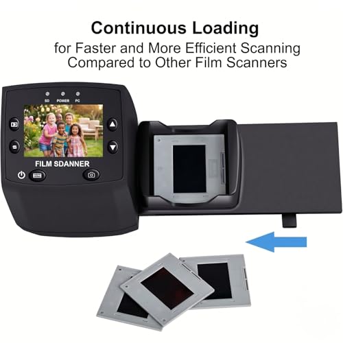 35mm Film & Slide Scanner with 2.4" LCD Screen, Converts 135 Negatives & Slides to Digital JPEG, Quick Slide Mount Feeder & USB Transfer