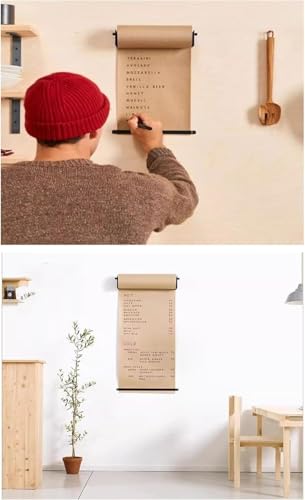 ERoomQ Kraft Paper roll Wall Mount Kraft Brown Paper Roll Holder, Drawing Kraft Paper Roll Holder Paper Roll Dispenser (White 127CM)