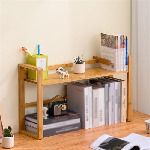 Storage Shelves Bamboo Desktop Organizer Shelf, with Bookends Multipurpose Office Desk Storage Rack, Small Computer Bookshelf, for Home Organizer(L56xW19.5xH39 cm)