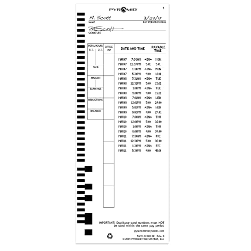 Pyramid Time Systems 44100-10PK5 500 Count Genuine Time Cards