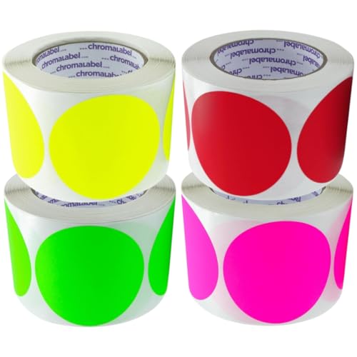 ChromaLabel 3 Inch Yellow Green Pink Red Removable Dots, 2,000 Pack