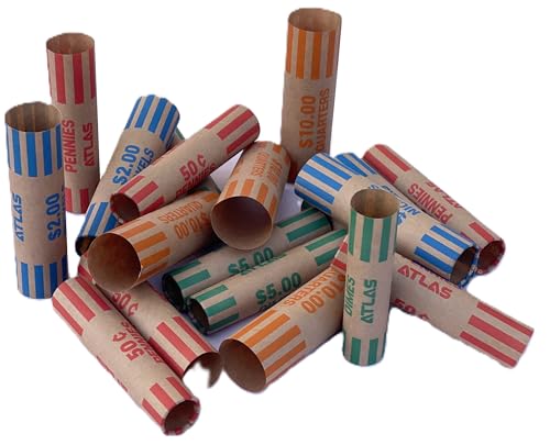 ATLAS Preformed Coin Wrappers - 1008 Count Assorted Coin Roll Wrappers - Penny, Nickel, Quarter, and Dime - Sort Your Loose Change by Hand or use Any Brand of Automatic Coin Sorter (ACW-1008A)