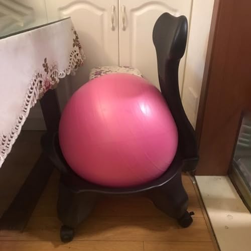 EXCLURA Yoga Ball Chair Pink for Home Desk, Stability Ball ＆ Balance Ball Seat Ergonomic Chair, Exercise Ball Chair with Base ＆ Back Support