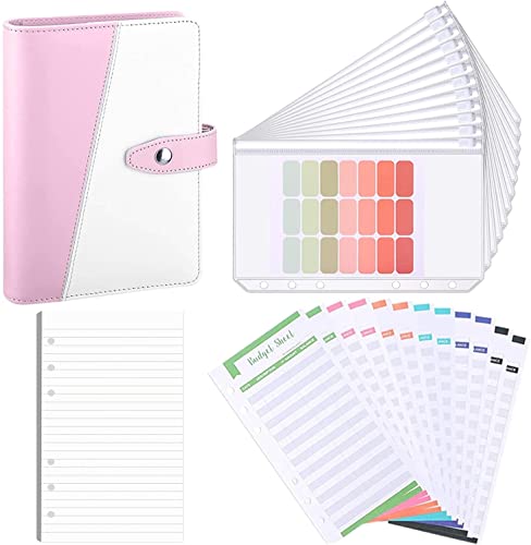 HBJWOV A6 Budget Binder Cash Envelopes Planner Organizer, with Binder Pockets,Budget Sheets,Filler ​Paper for Budgeting Money Saving(A)