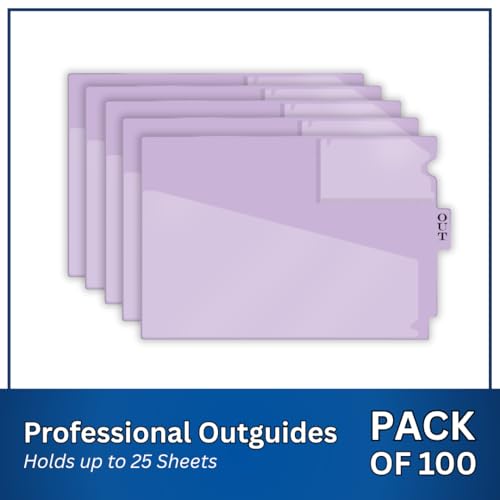 Doctor Stuff - Center Tab Vinyl Out Guides, Diagonal Cut Front Pocket, Top Charge Out Slip Pocket, Plastic File Folder, Letter Size 9" x 13-1/4", Lavender, 100/Box